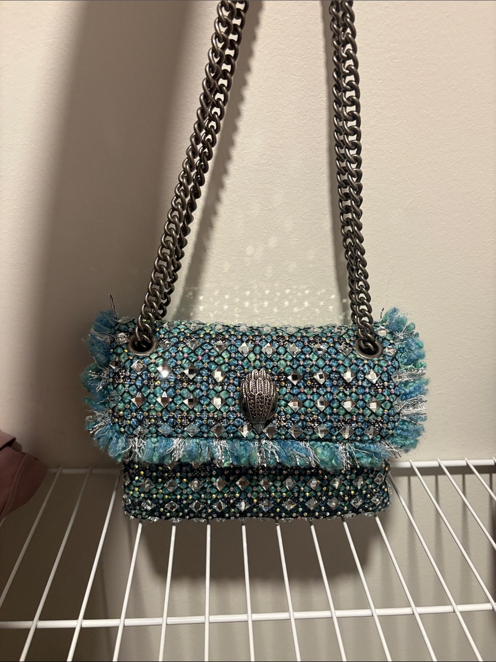 Kurt Geiger Turquoise and Silver Beaded Chain Shoulder Bag - Picture 2 of 8